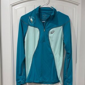 EUC Asics Teal and Light Blue NYC Marathon 1/4 Zip Pullover